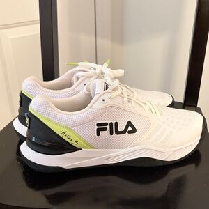 Fila Axilus 3 White and Black Sneakers with Neon Accents